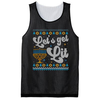 LetS Get Lit Hanukkah Menorah Funny Ugly Christmas Sweater Mesh Reversible Basketball Jersey Tank