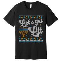 LetS Get Lit Hanukkah Menorah Funny Ugly Christmas Sweater Premium T-Shirt