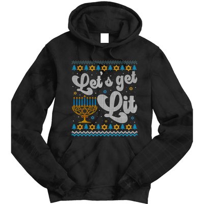 LetS Get Lit Hanukkah Menorah Funny Ugly Christmas Sweater Tie Dye Hoodie