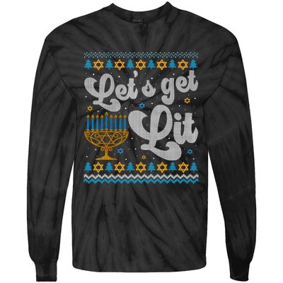 LetS Get Lit Hanukkah Menorah Funny Ugly Christmas Sweater Tie-Dye Long Sleeve Shirt