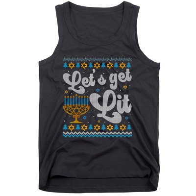 LetS Get Lit Hanukkah Menorah Funny Ugly Christmas Sweater Tank Top