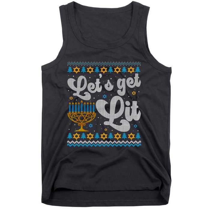 LetS Get Lit Hanukkah Menorah Funny Ugly Christmas Sweater Tank Top