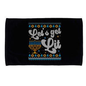 LetS Get Lit Hanukkah Menorah Funny Ugly Christmas Sweater Microfiber Hand Towel