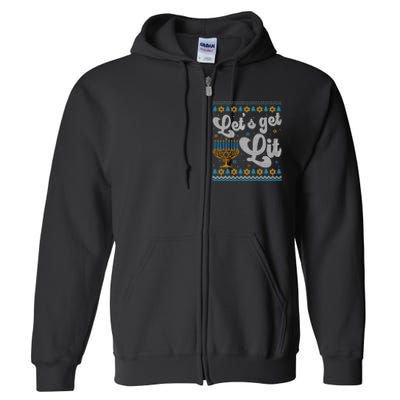 LetS Get Lit Hanukkah Menorah Funny Ugly Christmas Sweater Full Zip Hoodie