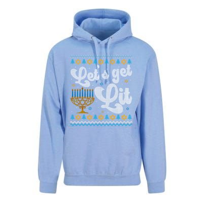 LetS Get Lit Hanukkah Menorah Funny Ugly Christmas Sweater Unisex Surf Hoodie