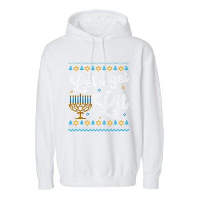 LetS Get Lit Hanukkah Menorah Funny Ugly Christmas Sweater Garment-Dyed Fleece Hoodie