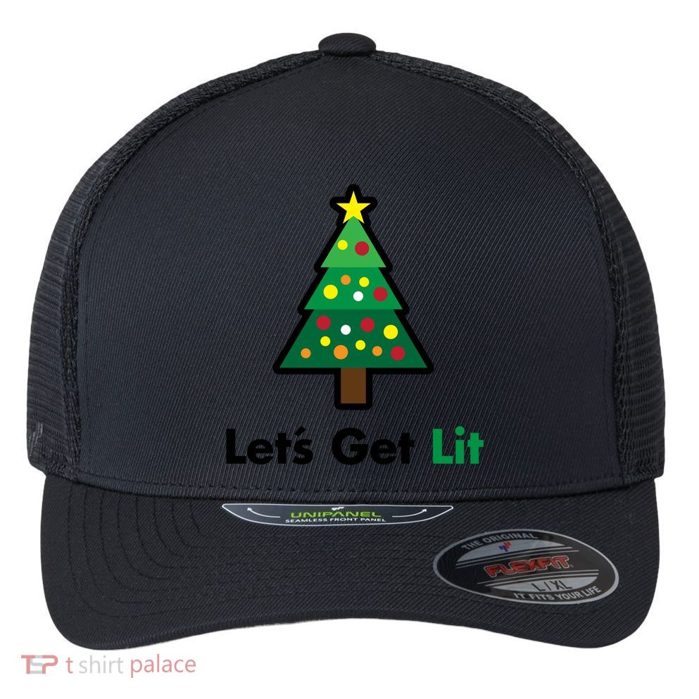 Let's Get Lit Funny Christmas Ing Xmas Lights Funny Gift Flexfit Unipanel Trucker Cap