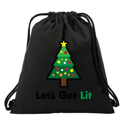 Let's Get Lit Funny Christmas Ing Xmas Lights Funny Gift Drawstring Bag