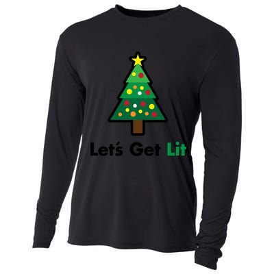 Let's Get Lit Funny Christmas Ing Xmas Lights Funny Gift Cooling Performance Long Sleeve Crew