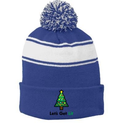 Let's Get Lit Funny Christmas Ing Xmas Lights Funny Gift Stripe Pom Pom Beanie