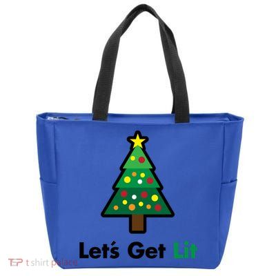 Let's Get Lit Funny Christmas Ing Xmas Lights Funny Gift Zip Tote Bag