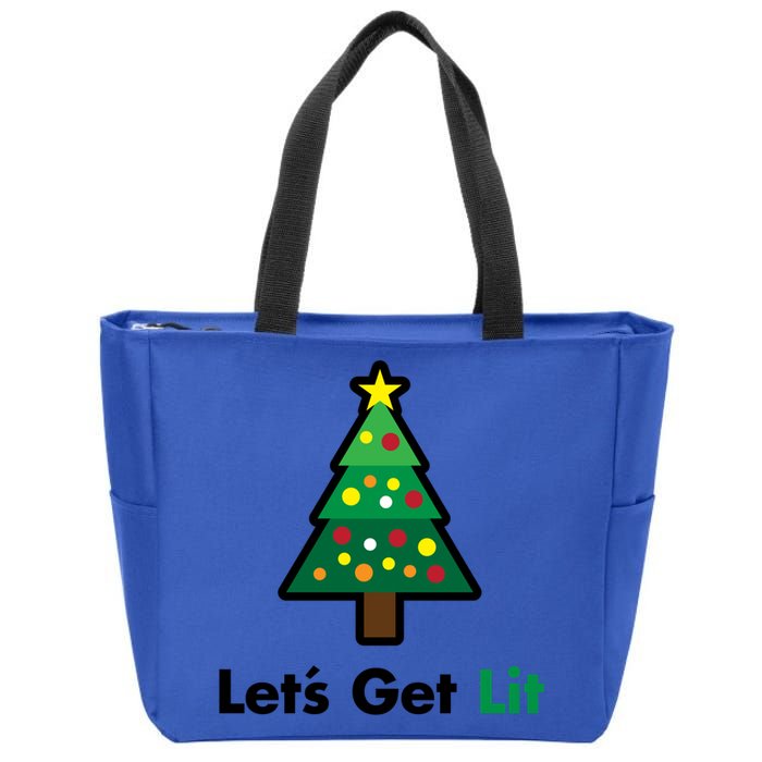 Let's Get Lit Funny Christmas Ing Xmas Lights Funny Gift Zip Tote Bag