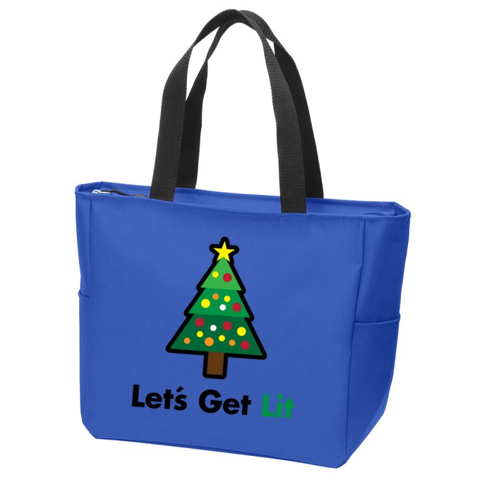 Let's Get Lit Funny Christmas Ing Xmas Lights Funny Gift Zip Tote Bag