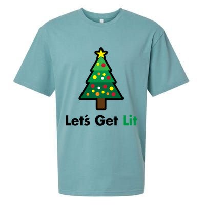 Let's Get Lit Funny Christmas Ing Xmas Lights Funny Gift Sueded Cloud Jersey T-Shirt