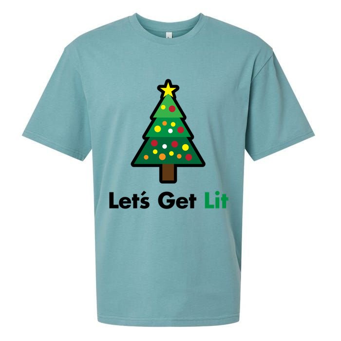 Let's Get Lit Funny Christmas Ing Xmas Lights Funny Gift Sueded Cloud Jersey T-Shirt