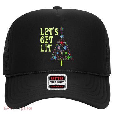 LetS Get Lit Adult Funny Christmas High Crown Mesh Back Trucker Hat