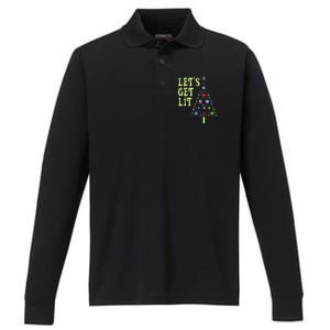 LetS Get Lit Adult Funny Christmas Performance Long Sleeve Polo