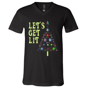 LetS Get Lit Adult Funny Christmas V-Neck T-Shirt