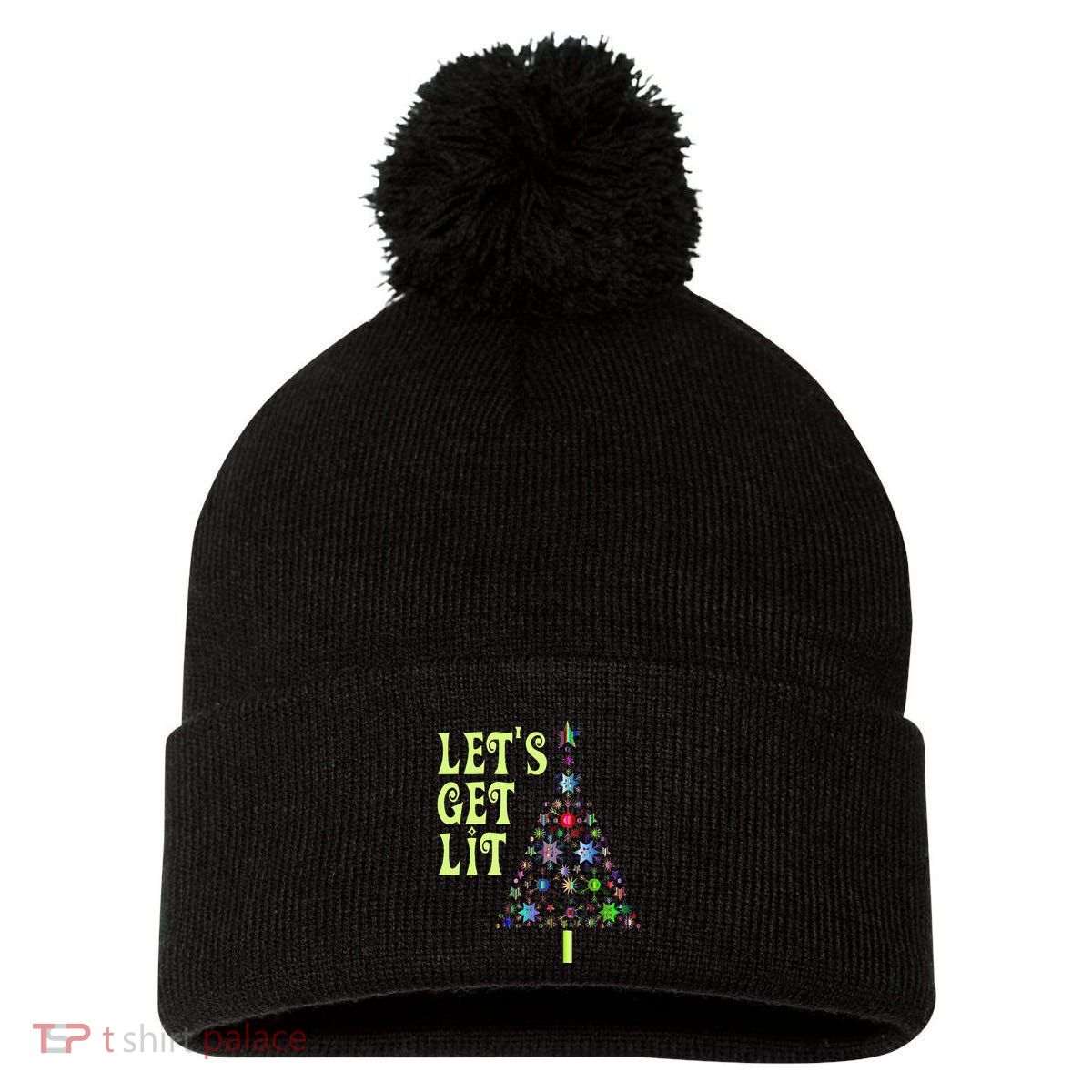 LetS Get Lit Adult Funny Christmas Pom Pom 12in Knit Beanie