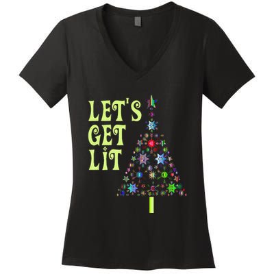 LetS Get Lit Adult Funny Christmas Women's V-Neck T-Shirt