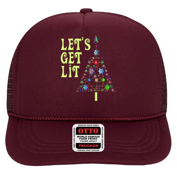 LetS Get Lit Adult Funny Christmas High Crown Mesh Back Trucker Hat