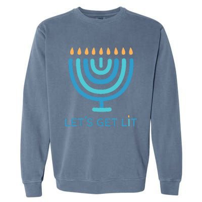 Let's Get Lit Menorah Jewish Funny Ugly Hanukkah Jew  Garment-Dyed Sweatshirt