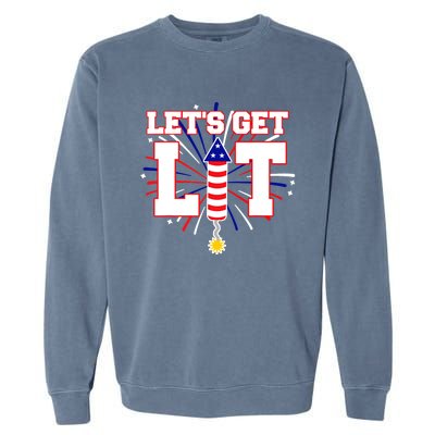 Let's Get Lit Cute Fireworks Funny Fourth of July Garment-Dyed Sweatshirt