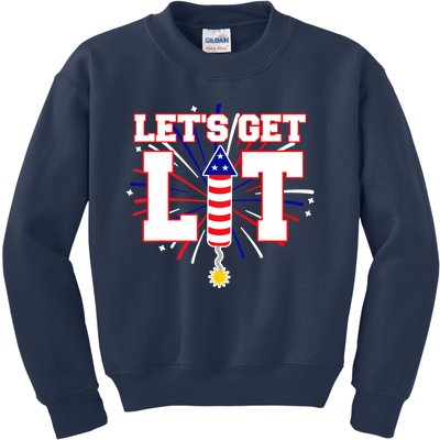 Let's Get Lit Cute Fireworks Funny Fourth of July Kids Sweatshirt