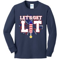 Let's Get Lit Cute Fireworks Funny Fourth of July Kids Long Sleeve Shirt