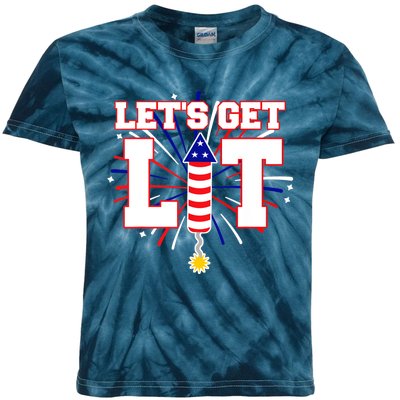 Let's Get Lit Cute Fireworks Funny Fourth of July Kids Tie-Dye T-Shirt