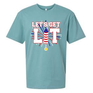 Let's Get Lit Cute Fireworks Funny Fourth of July Sueded Cloud Jersey T-Shirt