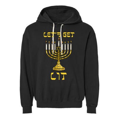 Lets Get Lit Chanukah Happy Hanukkah Funny Menorah Jewish Garment-Dyed Fleece Hoodie