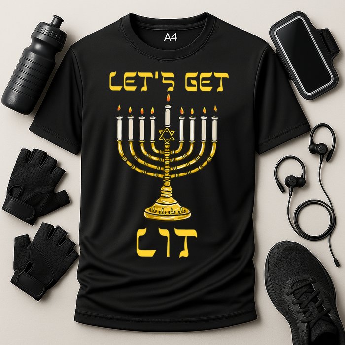 Lets Get Lit Chanukah Happy Hanukkah Funny Menorah Jewish Performance Shirt