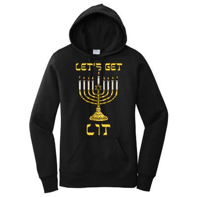 Lets Get Lit Chanukah Happy Hanukkah Funny Menorah Jewish Women's Pullover Hoodie