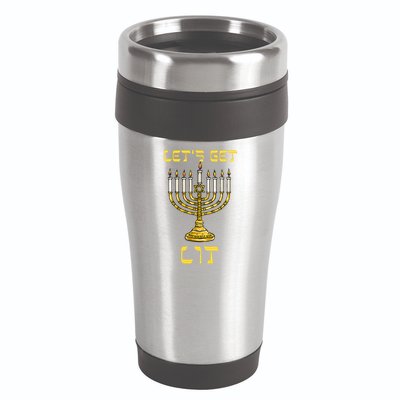Lets Get Lit Chanukah Happy Hanukkah Funny Menorah Jewish 16oz Travel Tumbler