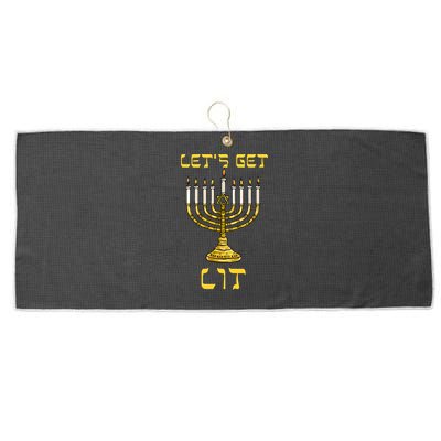 Lets Get Lit Chanukah Happy Hanukkah Funny Menorah Jewish Large Microfiber Waffle Golf Towel