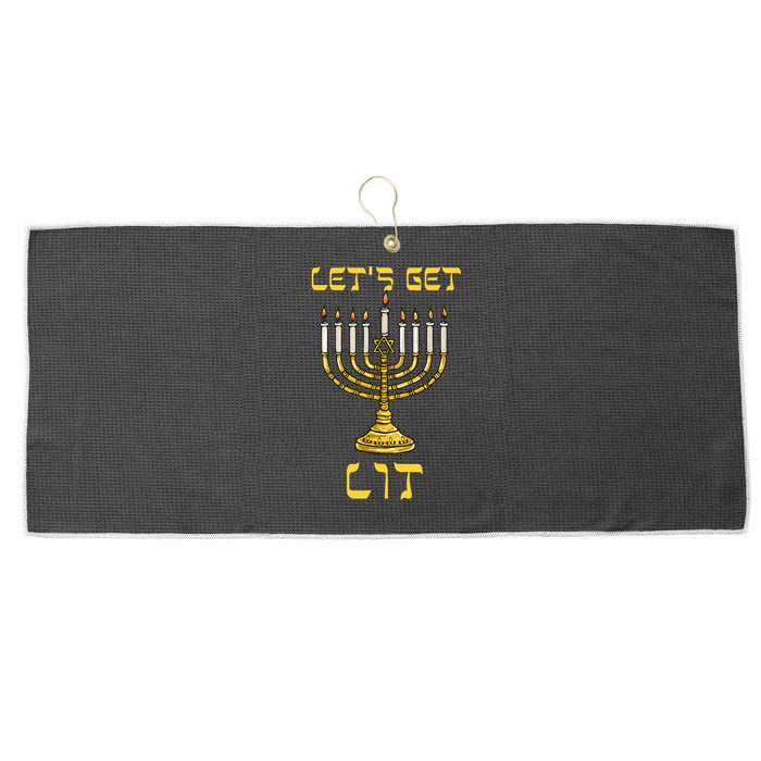 Lets Get Lit Chanukah Happy Hanukkah Funny Menorah Jewish Large Microfiber Waffle Golf Towel