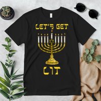 Lets Get Lit Chanukah Happy Hanukkah Funny Menorah Jewish Premium T-Shirt