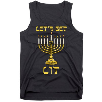 Lets Get Lit Chanukah Happy Hanukkah Funny Menorah Jewish Tank Top