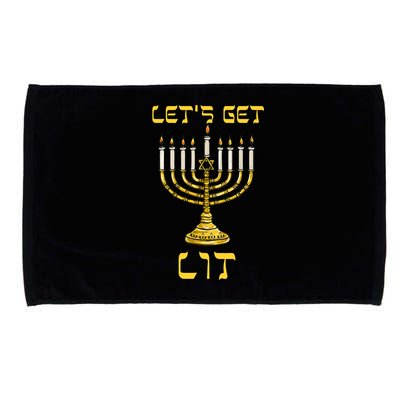 Lets Get Lit Chanukah Happy Hanukkah Funny Menorah Jewish Microfiber Hand Towel