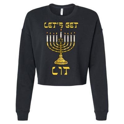 Lets Get Lit Chanukah Happy Hanukkah Funny Menorah Jewish Cropped Pullover Crew