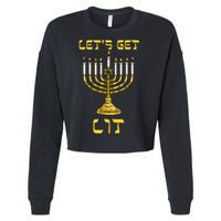 Lets Get Lit Chanukah Happy Hanukkah Funny Menorah Jewish Cropped Pullover Crew