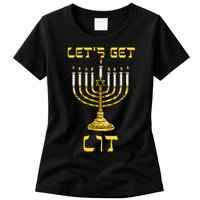 Lets Get Lit Chanukah Happy Hanukkah Funny Menorah Jewish Womens T-Shirt