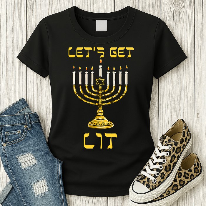 Lets Get Lit Chanukah Happy Hanukkah Funny Menorah Jewish Womens T-Shirt
