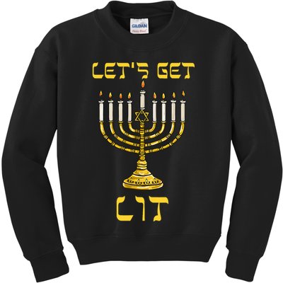 Lets Get Lit Chanukah Happy Hanukkah Funny Menorah Jewish Kids Sweatshirt