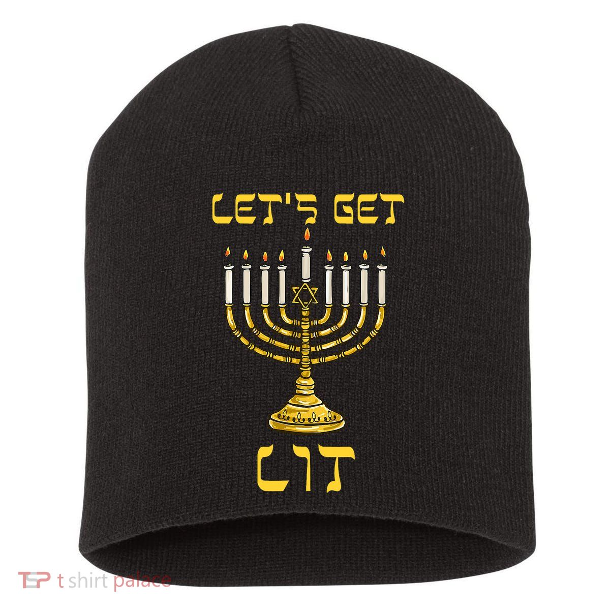 Lets Get Lit Chanukah Happy Hanukkah Funny Menorah Jewish Short Acrylic Beanie