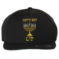 Lets Get Lit Chanukah Happy Hanukkah Funny Menorah Jewish Wool Snapback Cap