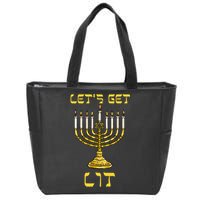 Lets Get Lit Chanukah Happy Hanukkah Funny Menorah Jewish Zip Tote Bag