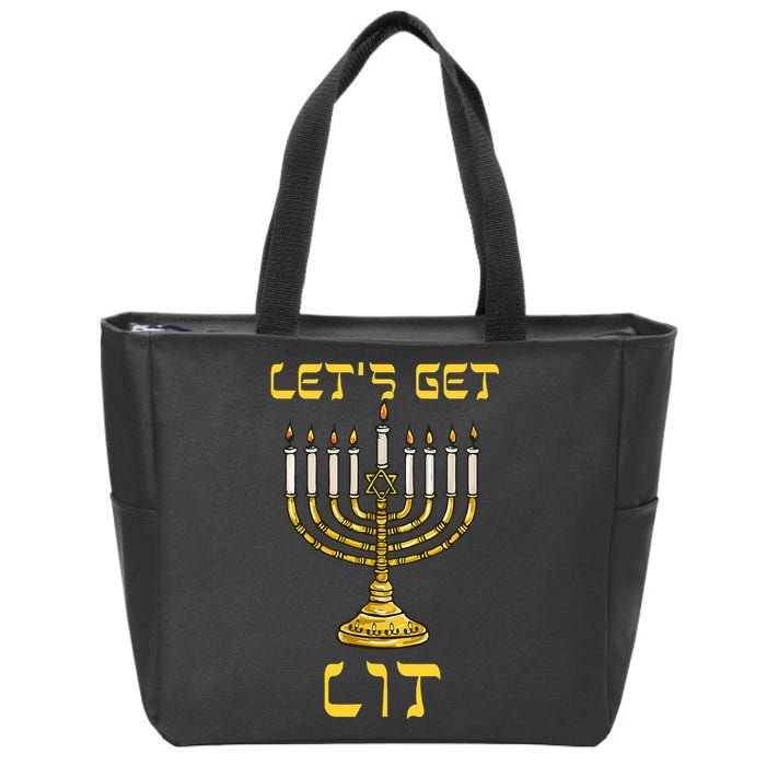 Lets Get Lit Chanukah Happy Hanukkah Funny Menorah Jewish Zip Tote Bag