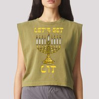 Lets Get Lit Chanukah Happy Hanukkah Funny Menorah Jewish Garment-Dyed Women's Muscle Tee